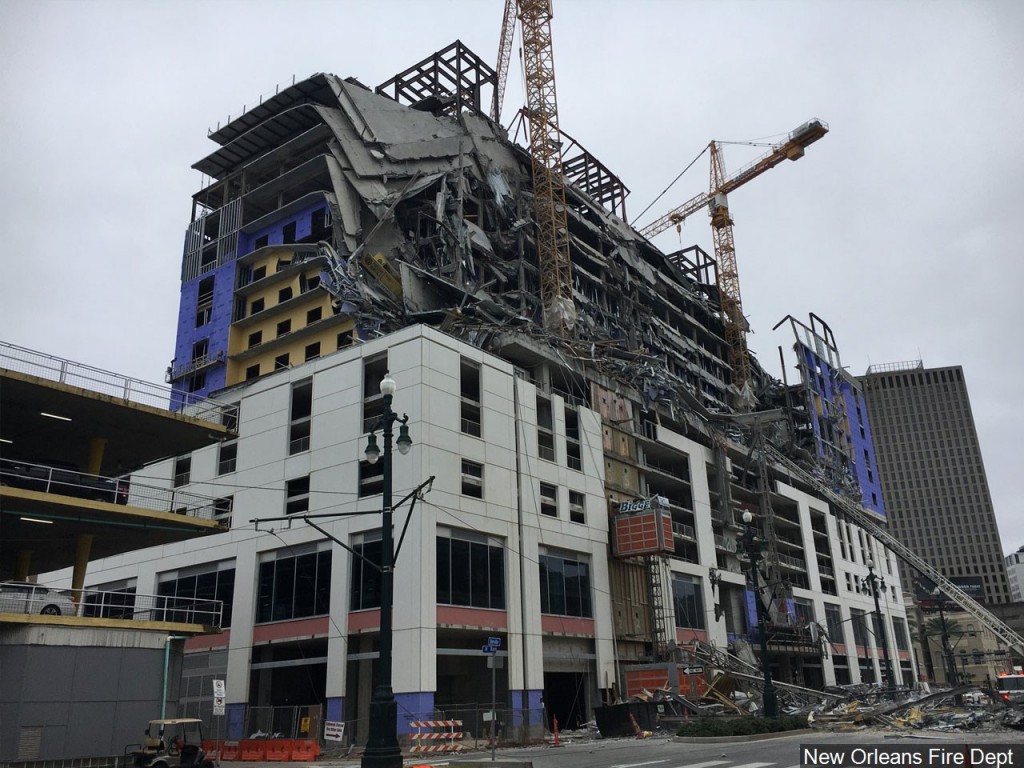 The Hard Rock hotel under construction in downtown New Orleans collapses. Photo: New Orleans Fire Department.