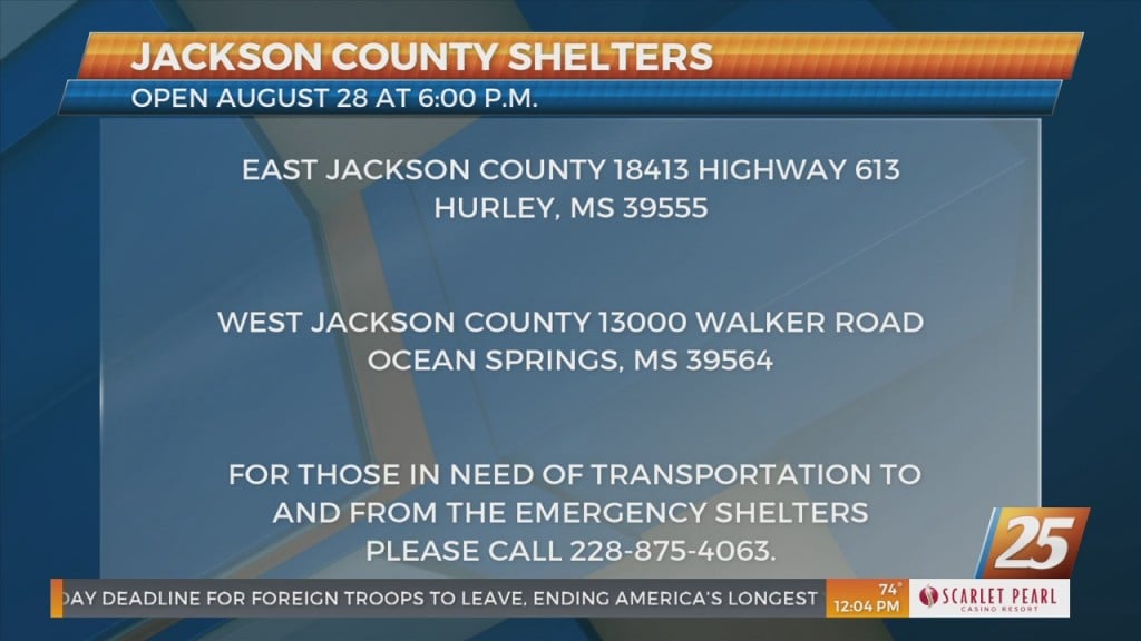 Jackson County Shelters Opening August 28th