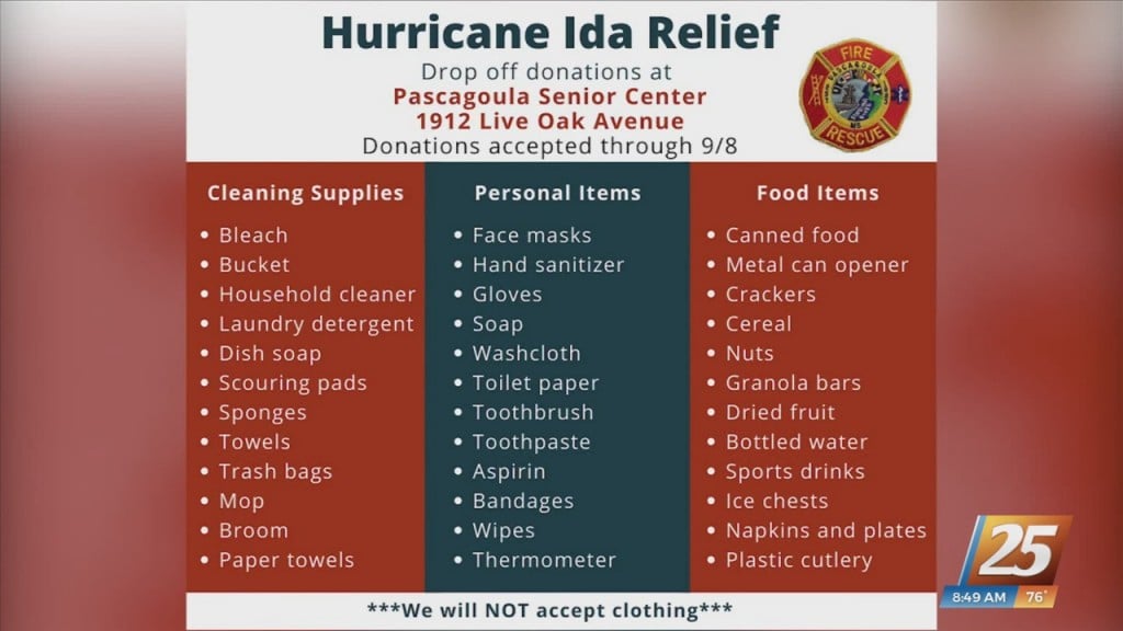 Pascagoula Fire Department Hosting Hurricane Ida Supply Drive