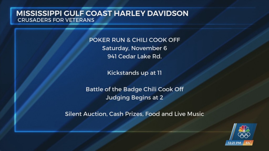 Crusaders For Veterans And Mississippi Gulf Coast Harley Davidson Poker Run And Chili Cook Off