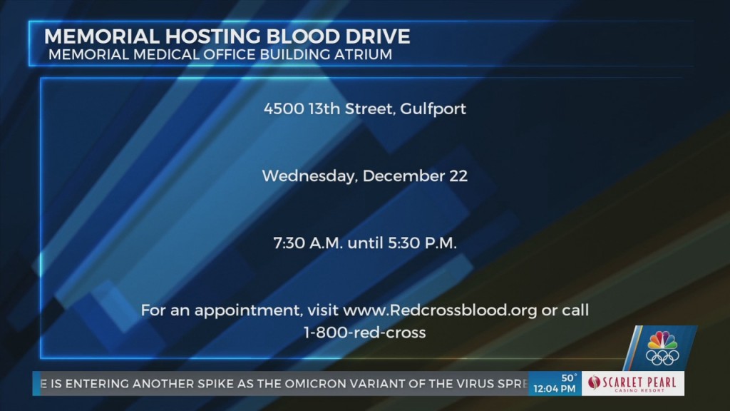 Memorial Hosting Blood Drive Wednesday