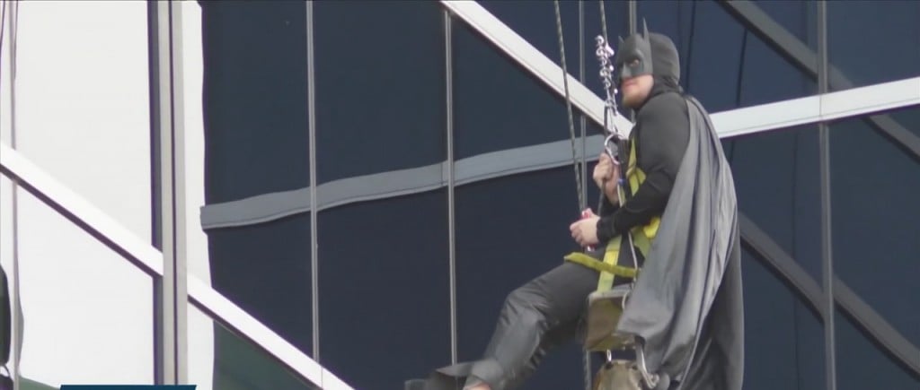 Superheroes Rappel Down Memorial Hospital Building To Boost Morale