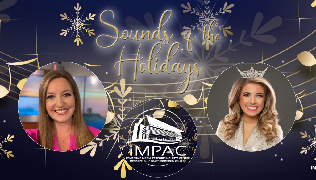 Sounds Of The Holidays Banner with photos of co-host Meggan Gray and special guest Katelyn Perry