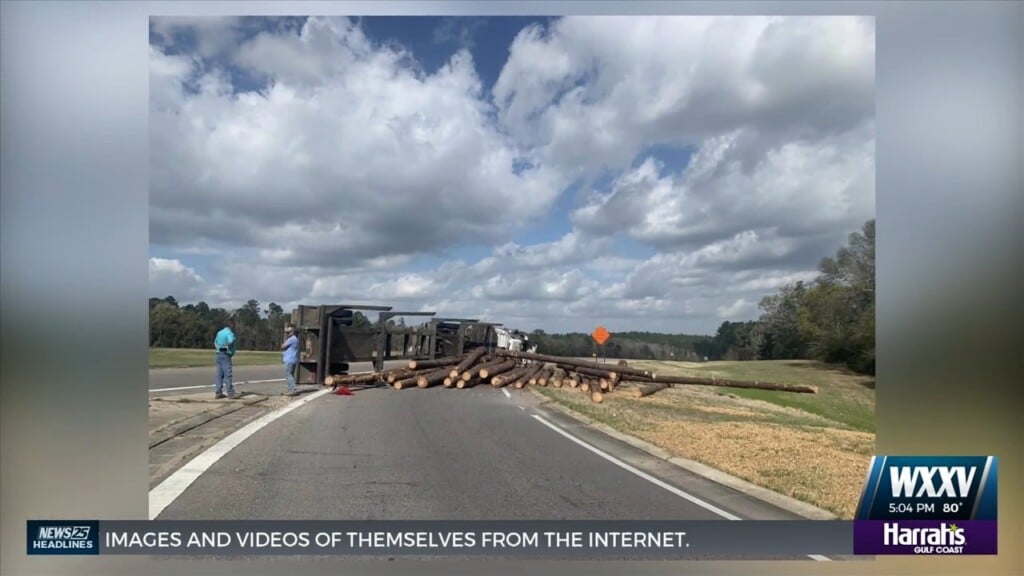 Log Truck Overturns And Spills Logs In George County