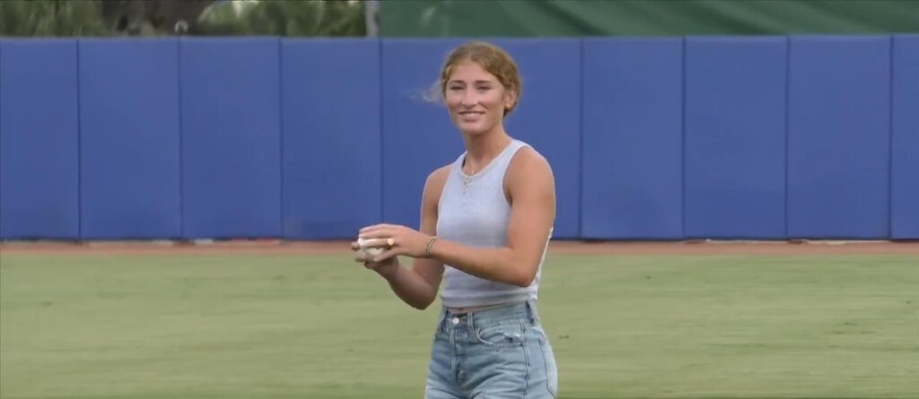 Ms Gatorade Player Of The Year Mary Frances Symmes Throws Out First Pitch At Shuckers Game