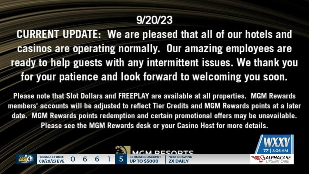 Systems At Mgm Properties Operating Normally After Cyberattack