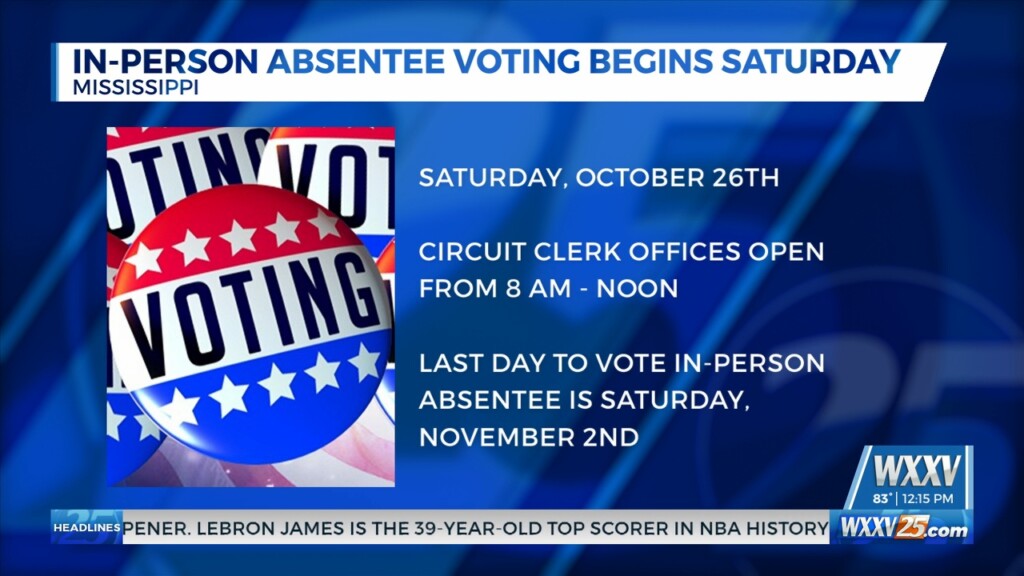 In Person Absentee Voting Begins Saturday, October 26th
