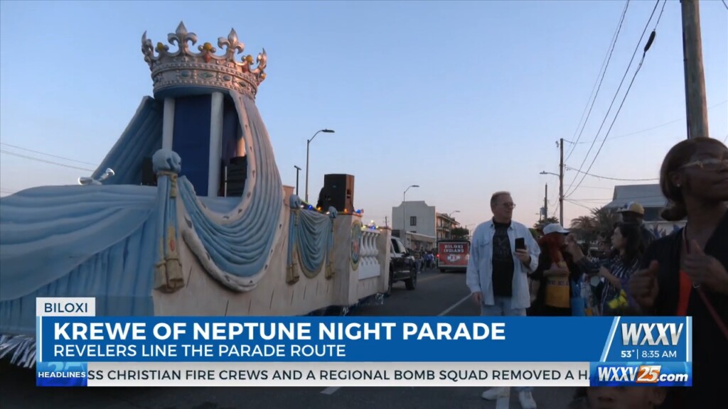 Revelers Line The Parade Route For Krewe Of Neptune Night Parade