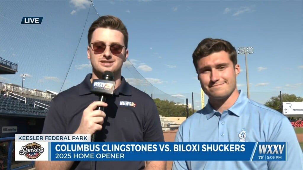 Sports Director Jevan Mccoskey Is At Keesler Federal Park For The Shuckers Home Opener
