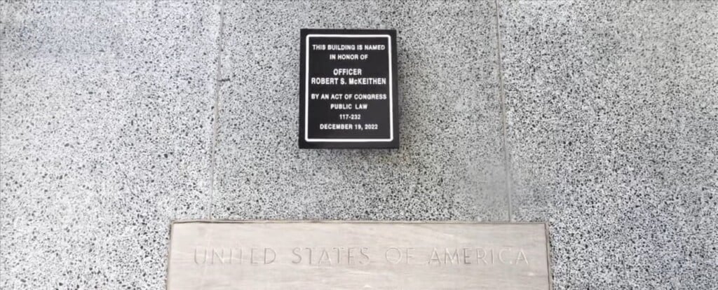 Plaque Honoring Officer Robert Mckeithen Mounted At Post Office In Biloxi