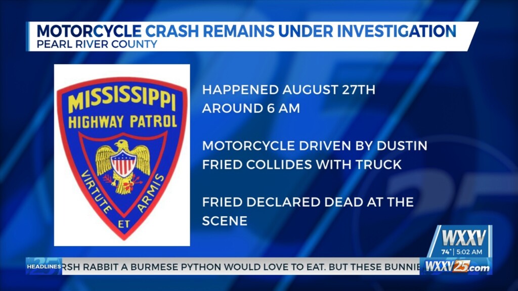 Mhp Investigating Fatal Motorcycle Crash In Pearl River County