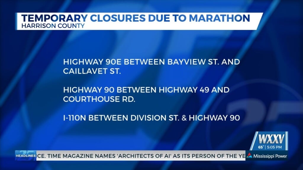 Temporary Road Closures Due To Mississippi Gulf Coast Marathon