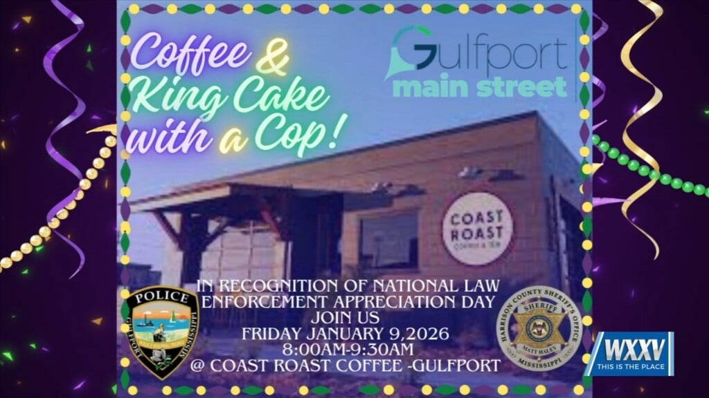 Local Law Enforcement Holding Coffee And King Cake With A Cop
