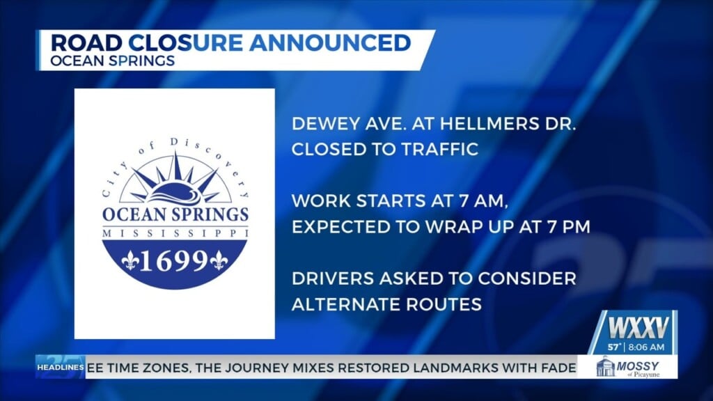 Ocean Springs Announces Road Closure Scheduled For Thursday