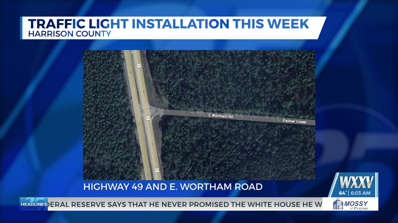 Traffic light installation at Highway 49 and E. Wortham Road