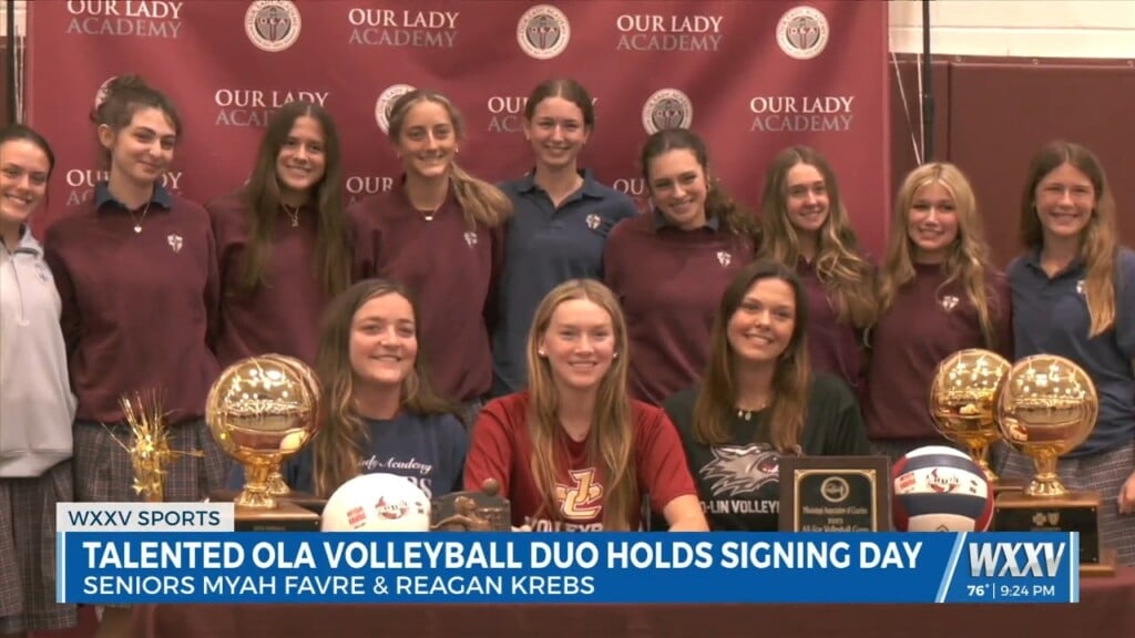 Our Lady Academy Volleyball's Myah Favre And Reagan Krebs Sign To Play At Next Level!