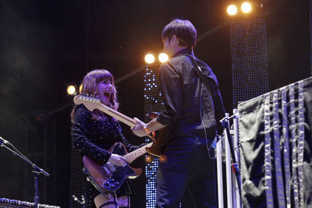 Lewis And Gibbard Of The Postal Service Perform During The Coachella Music Festival In Indio, California