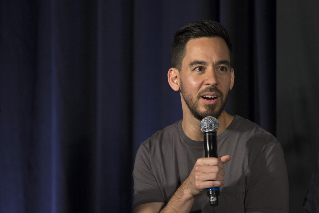 Keyboardist Of Rock Band Linkin Park Shinoda Answers A Question After The Band Was Inducted Into Guitar Center's Rockwalk In Los Angeles